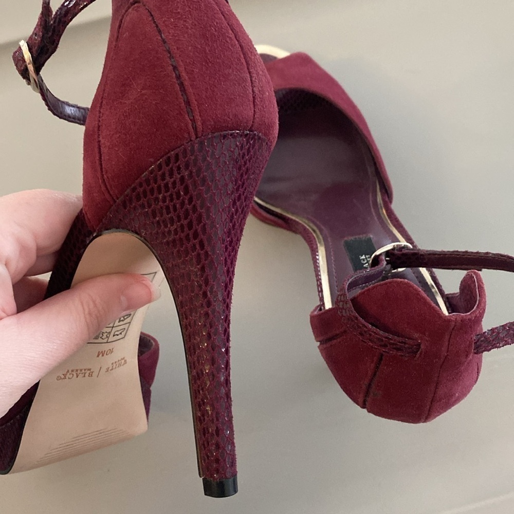 NEW White House Black Market dark cherry faux suede and snake platform heels - Picture 6 of 8